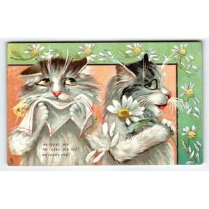 Humorous Cats Tuck Series 122 M. Boulanger Romantic Lovers Kittens Flowers 1908